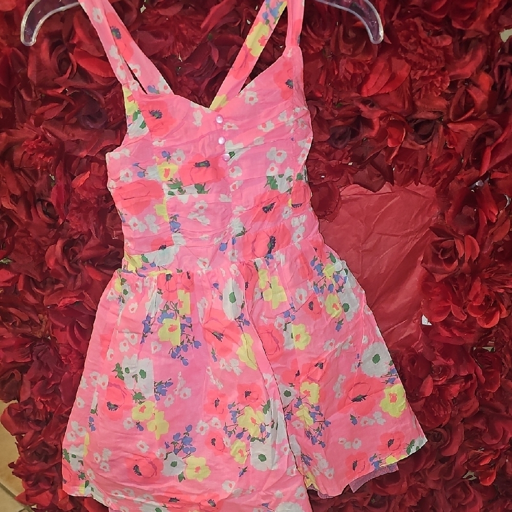 Cherokee Girls Pink Coral Floral Dress W/ Tulle Bottom Size 7/8